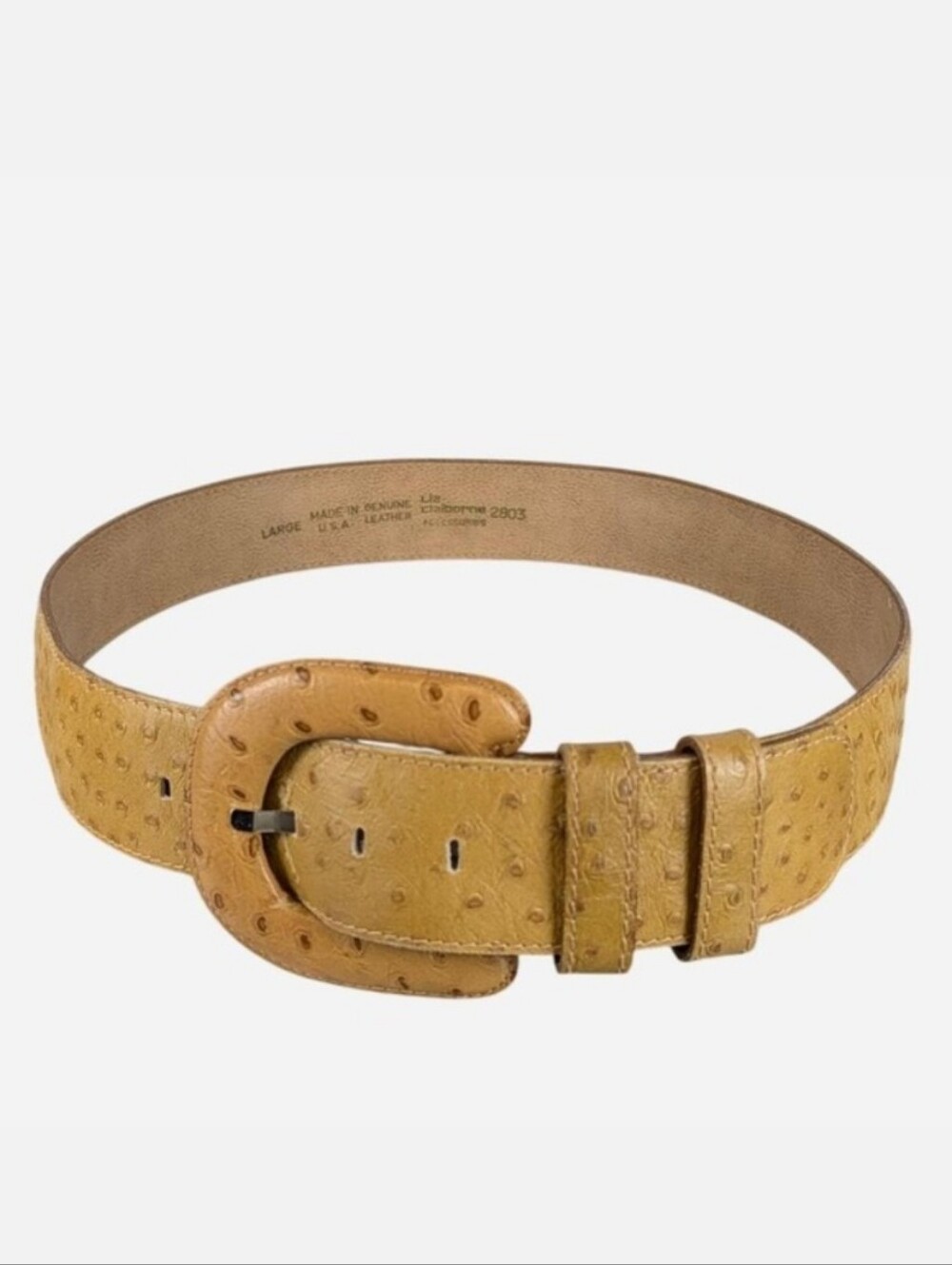Liz Claiborne Tan Ostrich Embossed Leather Belt Large